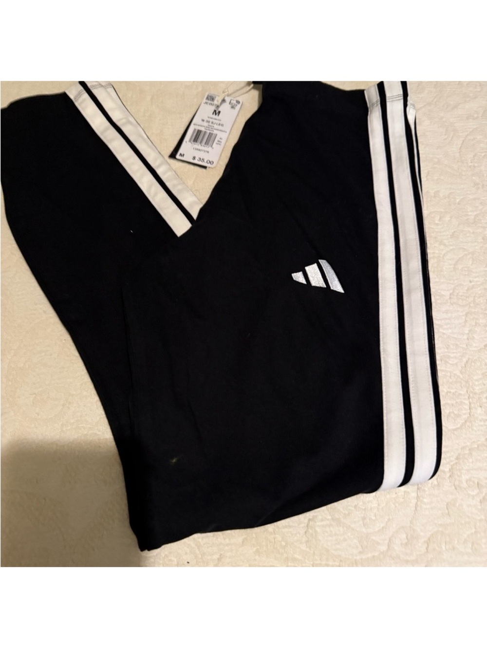 adidas Black Leggings with White Triple-Stripe Detail